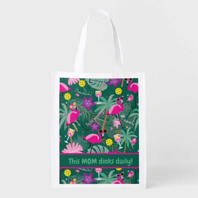 🤩Tropical party with pickleball, custom text  Grocery Bag (Front)