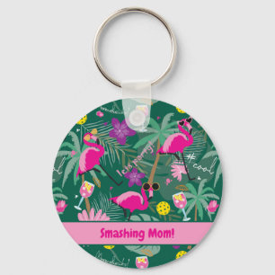🤩Tropical party with pickleball, custom text Keychain