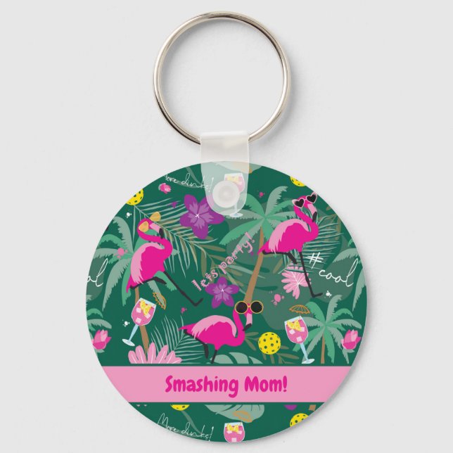 🤩Tropical party with pickleball, custom text  Keychain (Front)