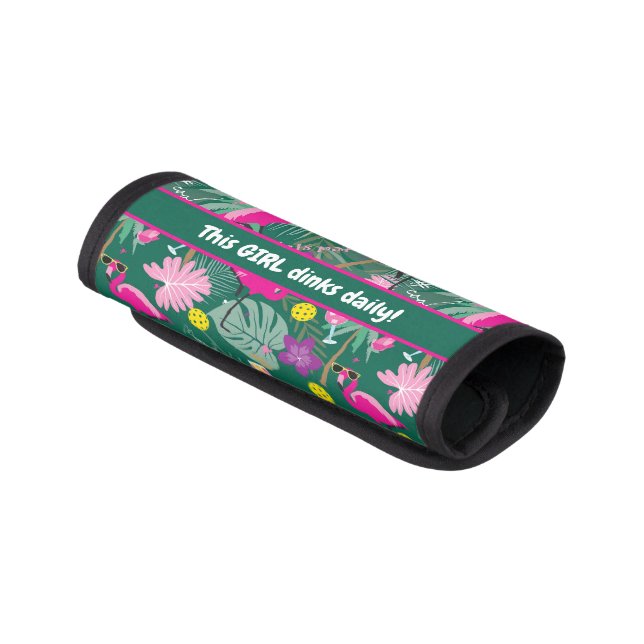 🤩Tropical party with pickleball, custom text  Luggage Handle Wrap (Angled)