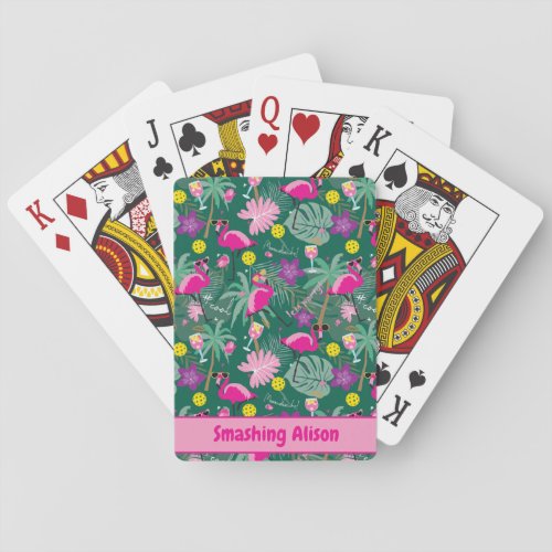 Tropical party with pickleball custom text  Playing Cards