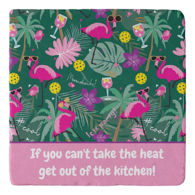 🤩Tropical party with pickleball, custom text   Tr Trivet (Front)