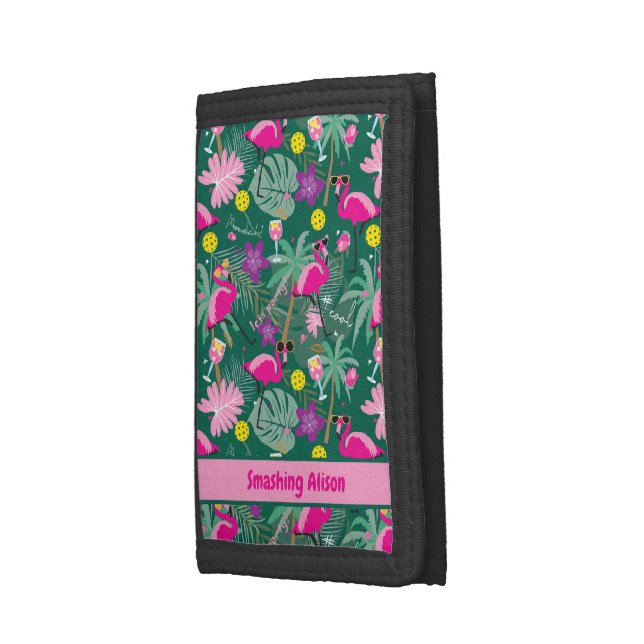 🤩Tropical party with pickleball, custom text Trifold Wallet (Side)