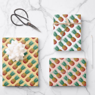 Tropical party with retro pineapple wrapping paper sheets