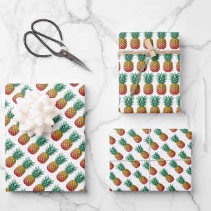 Tropical party with retro pineapple wrapping paper sheets