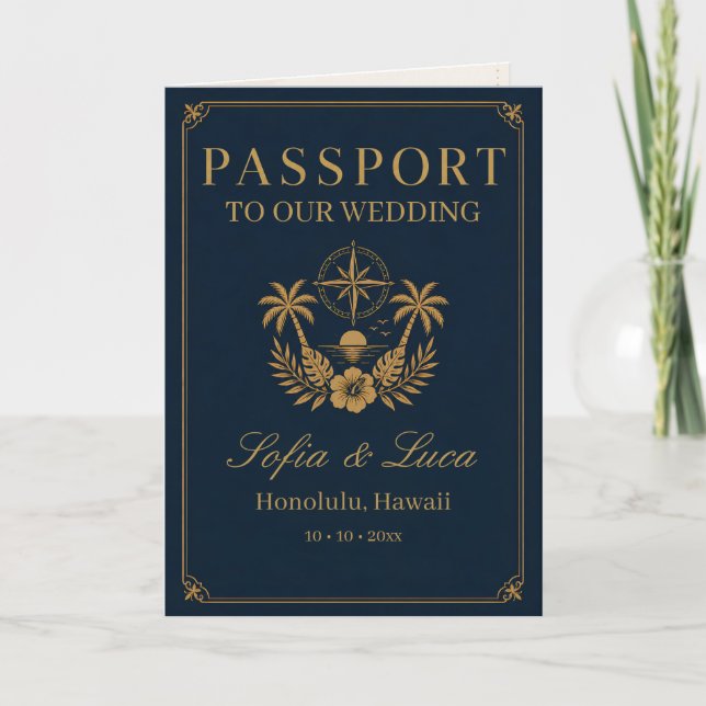 Tropical Passport Destination Wedding Invitation (Front)