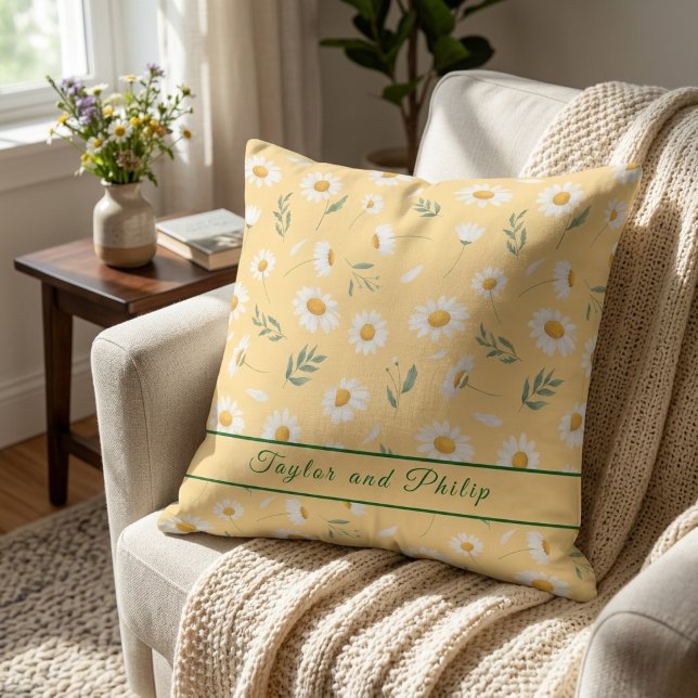 Tropical Pastel Daisy Floral Pattern Outdoor Throw Pillow (Creator Uploaded)