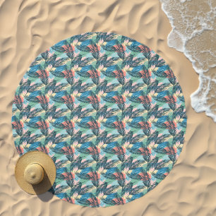 Tropical Pastel Leaf Pattern Beach Towel