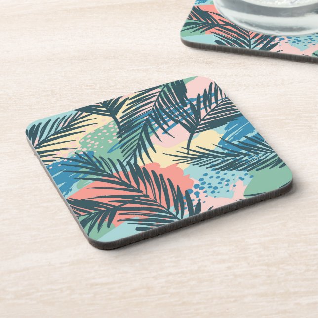 Tropical Pastel Leaf Pattern Beverage Coaster (Left Side)