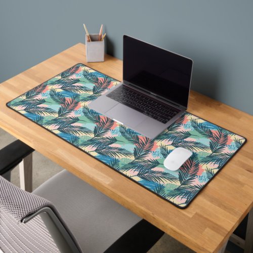 Tropical Pastel Leaf Pattern Desk Mat