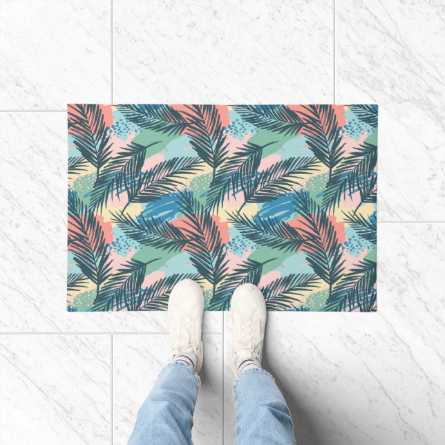 Tropical Pastel Leaf Pattern Doormat (Indoor)