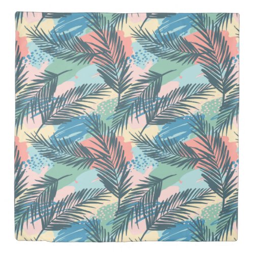 Tropical Pastel Leaf Pattern Duvet Cover