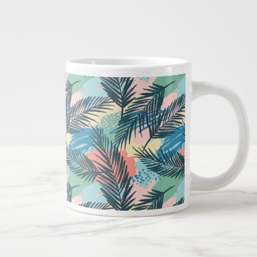 Tropical Pastel Leaf Pattern Giant Coffee Mug