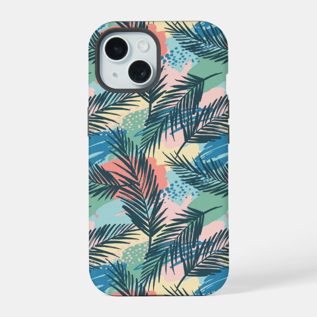 Tropical Pastel Leaf Pattern Iphone Case (Back)