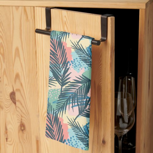 Tropical Pastel Leaf Pattern Kitchen Towel