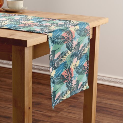 Tropical Pastel Leaf Pattern Medium Table Runner