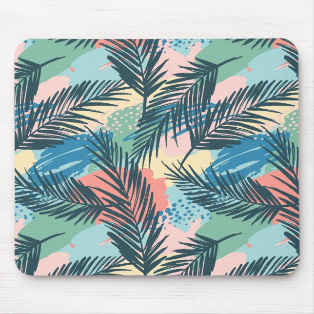 Tropical Pastel Leaf Pattern Mouse Pad (Front)