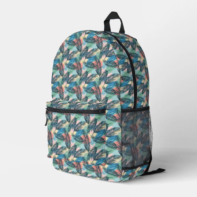 Tropical Pastel Leaf Pattern Printed Backpack (Back Corner Right)