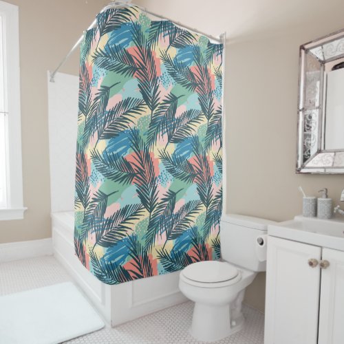 Tropical Pastel Leaf Pattern Shower Curtain