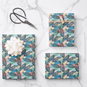 Tropical Pastel Leaf Pattern Wrapping Paper Sheets
