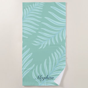 Tropical Pastel Leaves Monogram Beach Towel