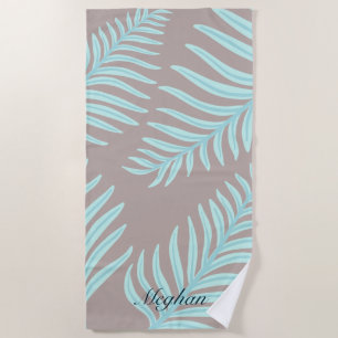 Tropical Pastel Leaves Monogram Beach Towel