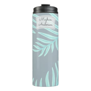 Tropical Pastel Leaves Monogram Thermal Tumbler
