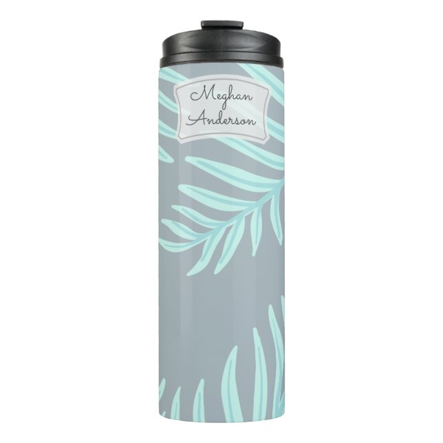 Tropical Pastel Leaves Monogram Thermal Tumbler (Front)