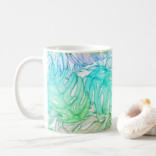 Tropical pastel monstera leaf watercolor pattern  coffee mug