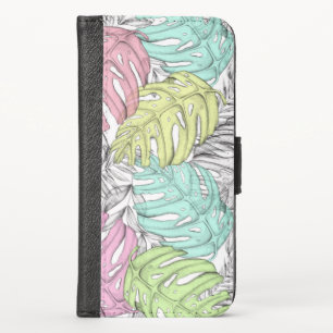 Tropical pastel monstera leaf watercolor pattern  iPhone XS wallet case