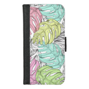 Tropical pastel monstera leaf watercolor pattern  iPhone 8/7 wallet case