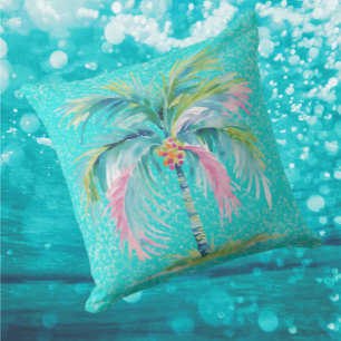 Tropical Pastel Palm Tree Indoor Outdoor Pillow
