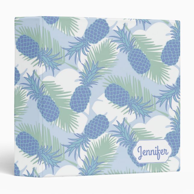 Tropical Pastel Pineapple Pattern | Add Your Name 3 Ring Binder (Front/Spine)