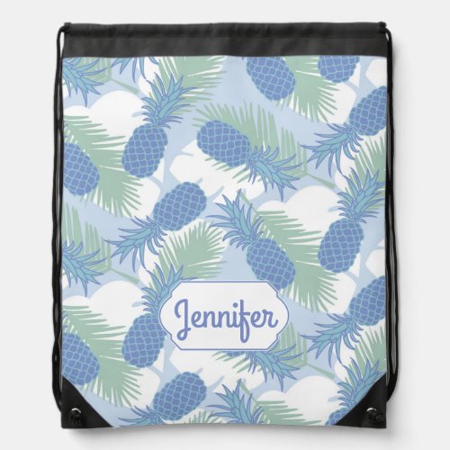 Tropical Pastel Pineapple Pattern  Add Your Name Drawstring Bag