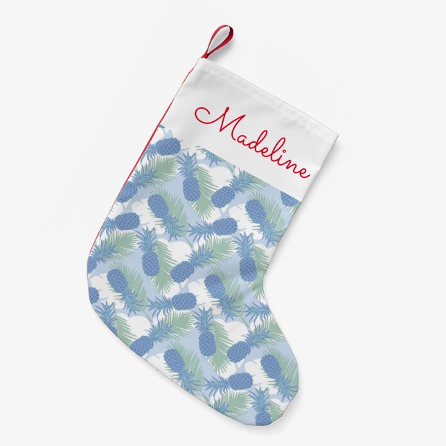 Tropical Pastel Pineapple Pattern | Add Your Name Small Christmas Stocking (Front (Hanging))