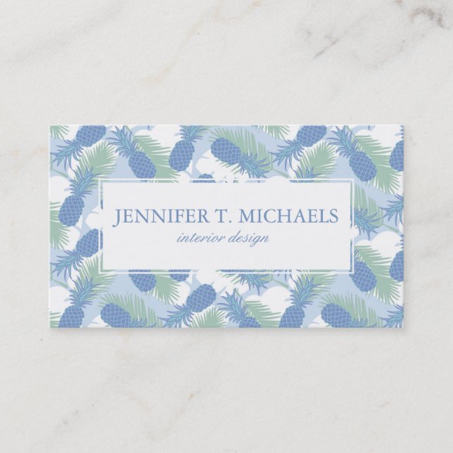 Tropical Pastel Pineapple Pattern Business Card (Front)