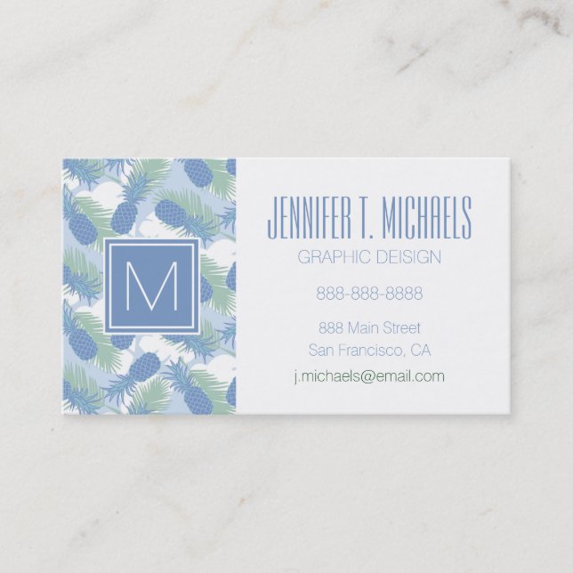 Tropical Pastel Pineapple Pattern Business Card (Front)