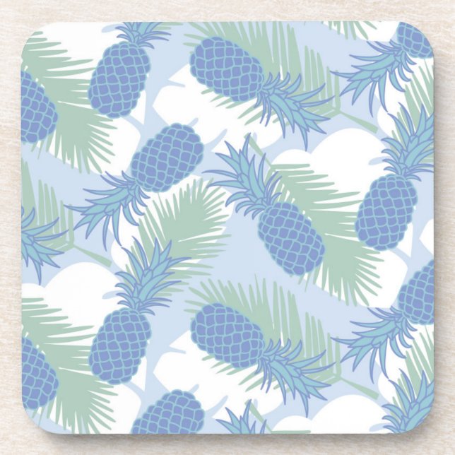 Tropical Pastel Pineapple Pattern Drink Coaster (Front)