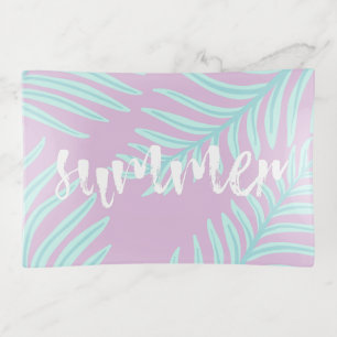 Tropical Pastel pink Brush Script Trinket Tray