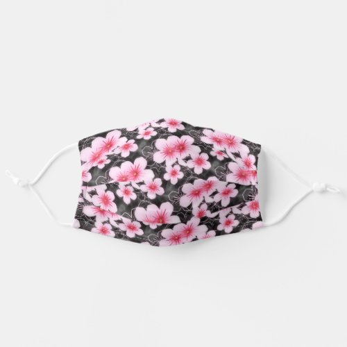 Tropical Pastel Pink Floral Watercolor On Black Adult Cloth Face Mask