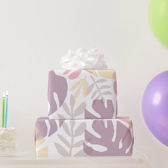 Tropical Pastel Yellow Lavender Monstera Leaves Wrapping Paper (Party Gifts)