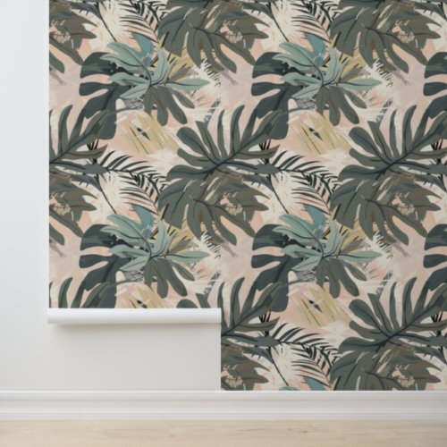 Tropical Pastels Palm Seamless Pattern Wallpaper