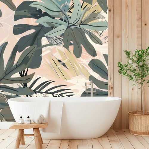 Tropical Pastels Palm Seamless Pattern Wallpaper