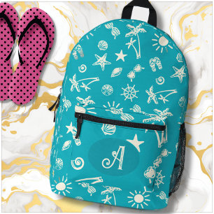 Tropical Pattern Aqua Blue Monogram Backpack
