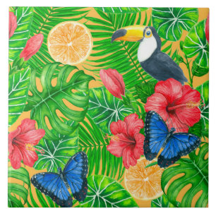 Tropical pattern ceramic tile