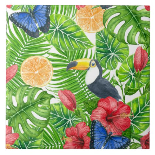 Tropical pattern ceramic tile