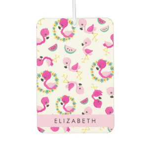 Tropical Pattern, Flamingos, Flowers, Your Name Air Freshener