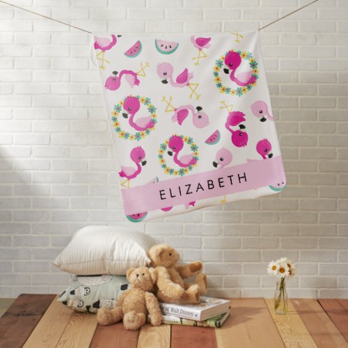 Tropical Pattern Flamingos Flowers Your Name Baby Blanket