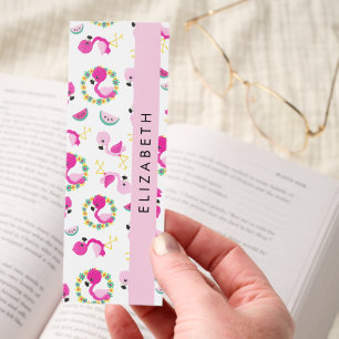 Tropical Pattern, Flamingos, Flowers, Your Name Bookmarks
