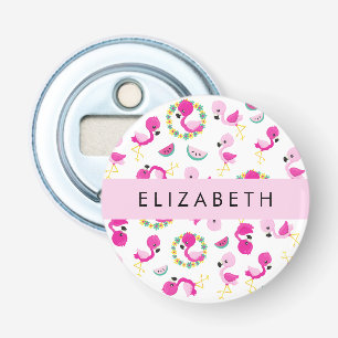 Tropical Pattern, Flamingos, Flowers, Your Name Bottle Opener